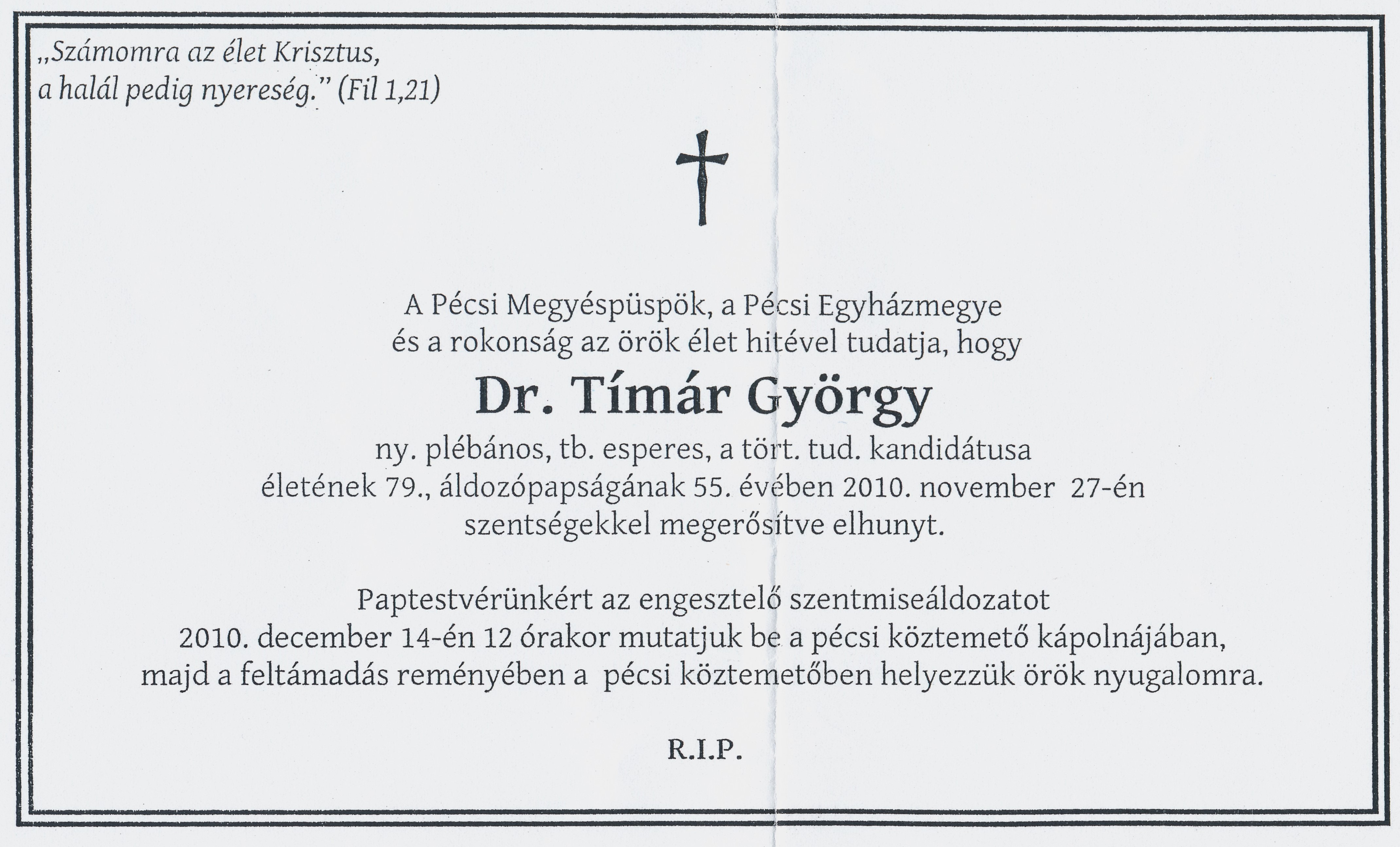 Gyaszjelentes Timar Gyorgy 2010
