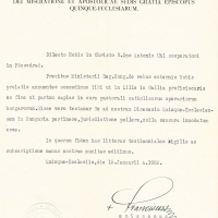 Virág Ferenc püspök elbocsátó levele (litterae dimissoriae) Uhl Antal lille-i küldetéséhez. (1932)