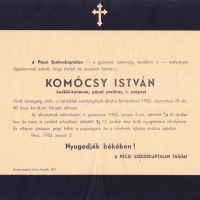 Komócsy István gyászjelentése.