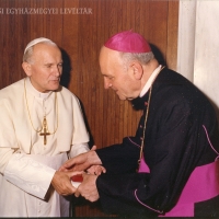 II. János Pál pápa és Belon Gellért találkozása. (Róma, é. n.)
